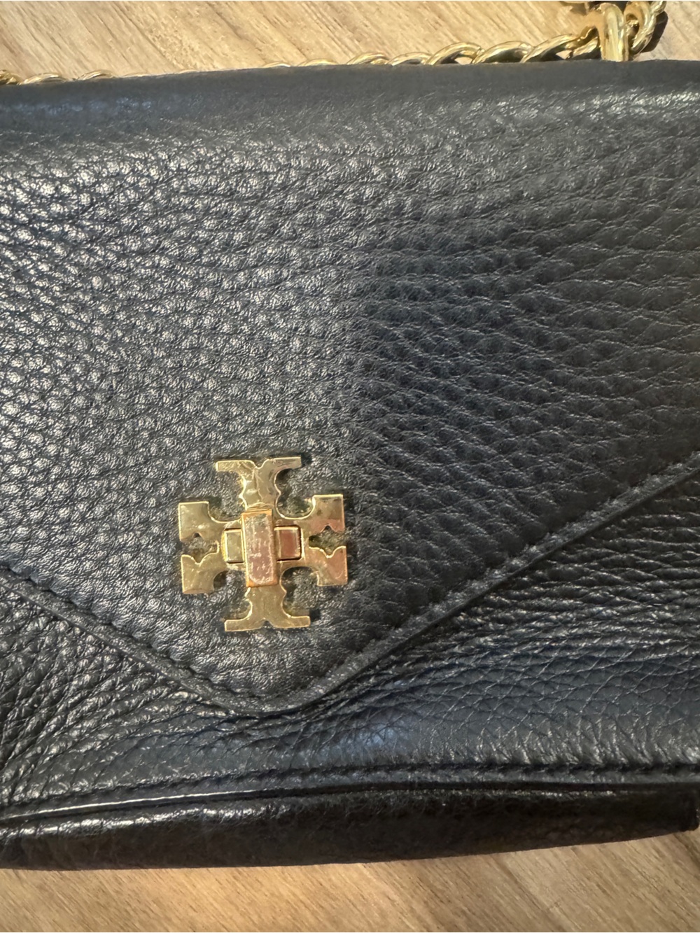 Tory Burch Kira Black Pebbled Leather Chain Crossbody Mini Bag with Gold Logo - Picture 3 of 9